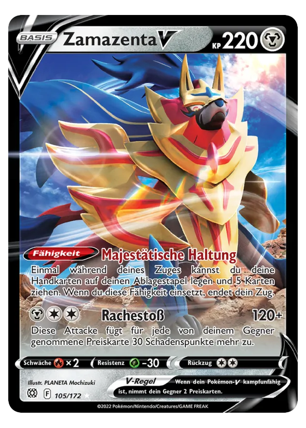 Zamazenta V (BRS 105/172) - Schwert & Schild (SWSH): Strahlende Sterne - Near Mint - Deutsch -tcgdex-de