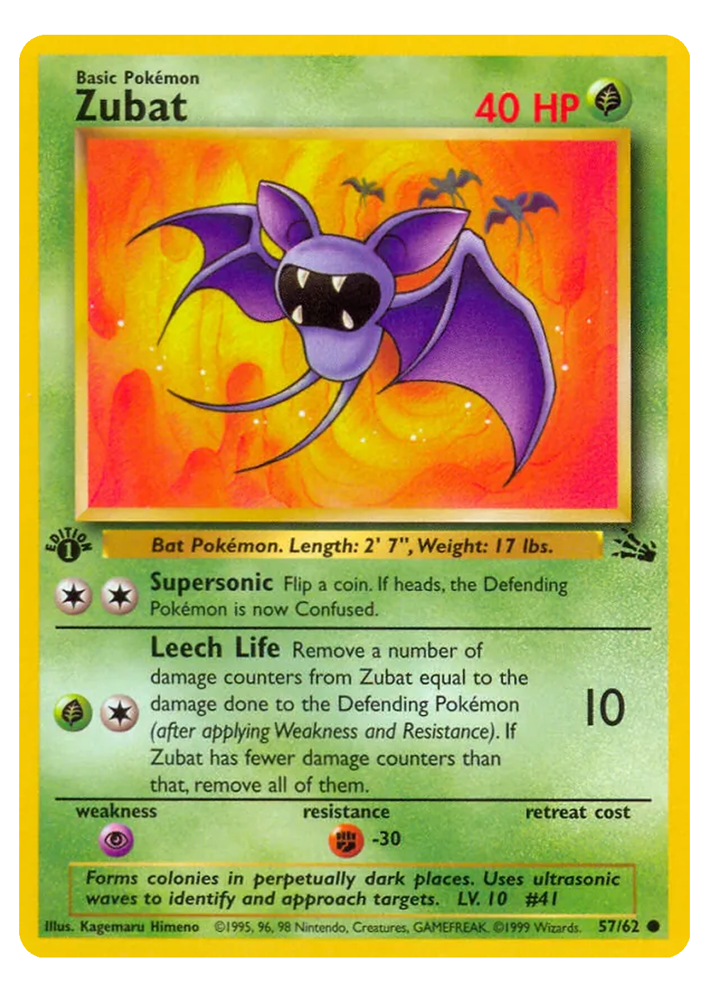 Zubat (FO 57/62) - Grund (BASE): Fossil - Excellent - Englisch -tcgdex-en